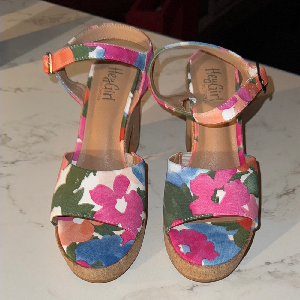Corkys Floral Pink Blue Multi-Color Ankle Strap Sandals